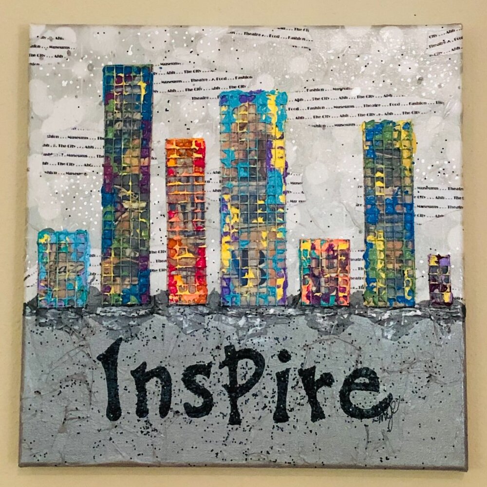 Original Mixed Media Canvas 12inches x 12inches Cityscape